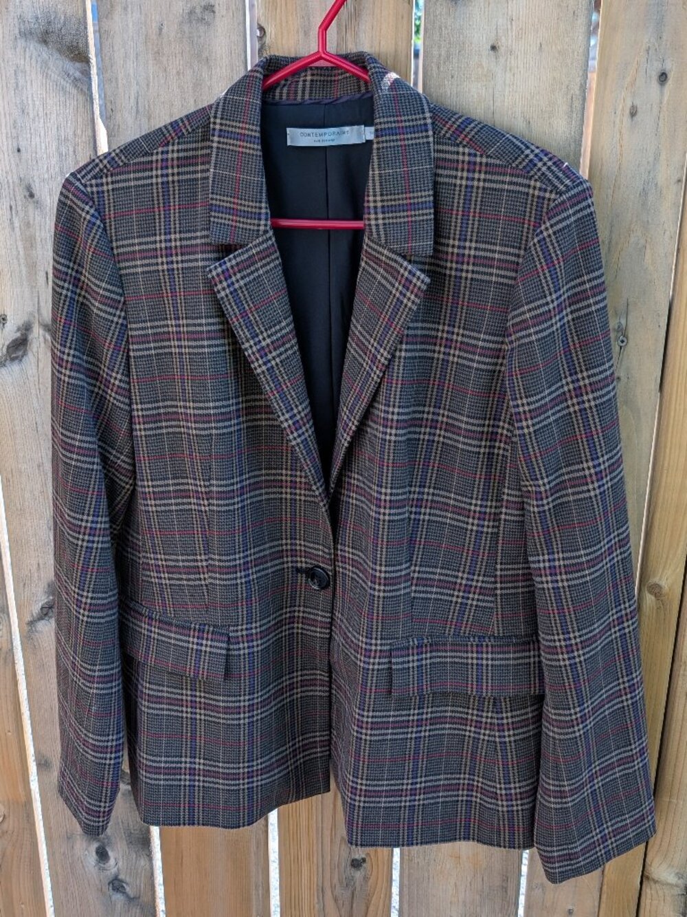 Contemporaine Simons - Brown Plaid Single-button Blazer, Size 12